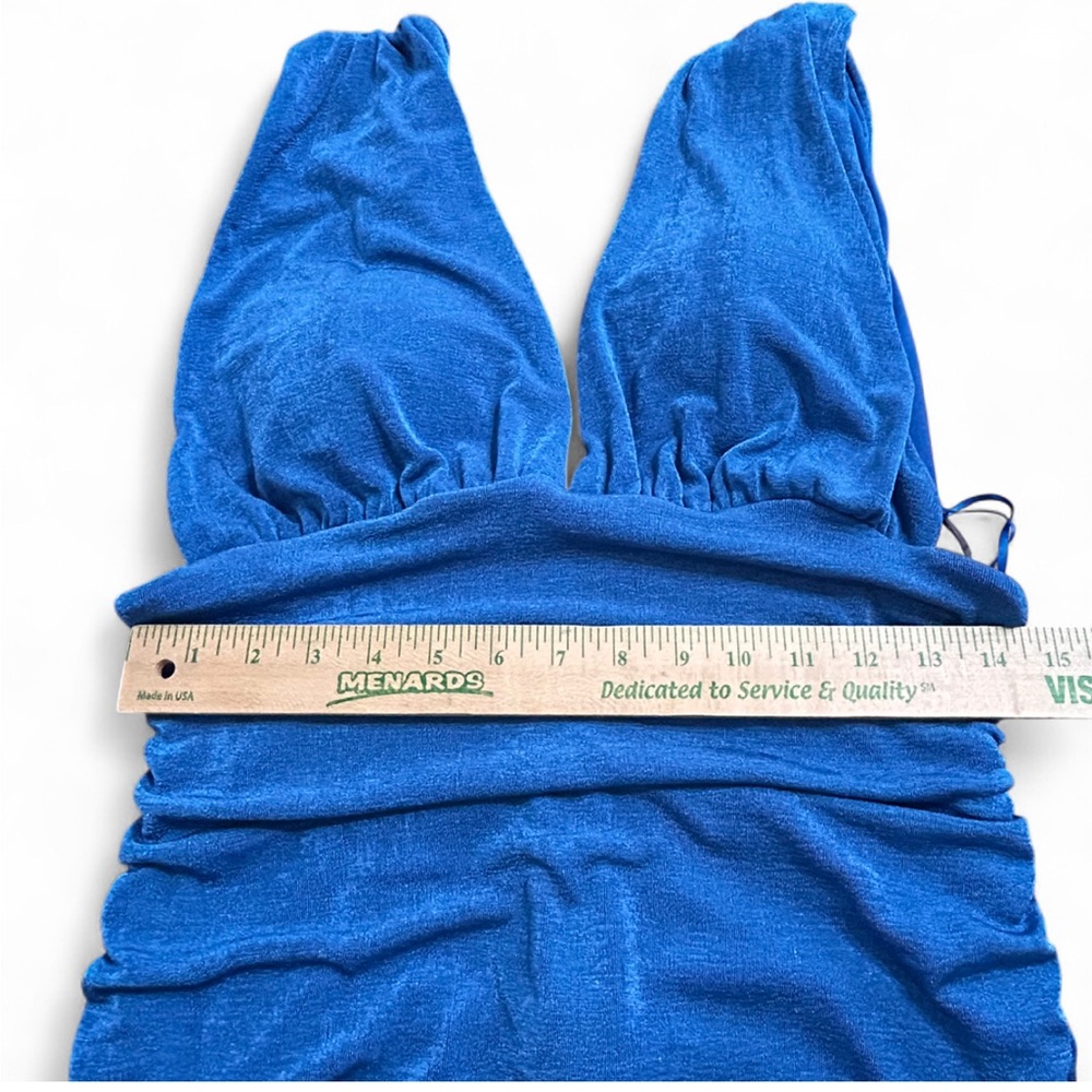 FASHION NOVA Blue Ruched Backless Maxi Dress V Neck Sleeveless XL NWT - Picture 7 of 8